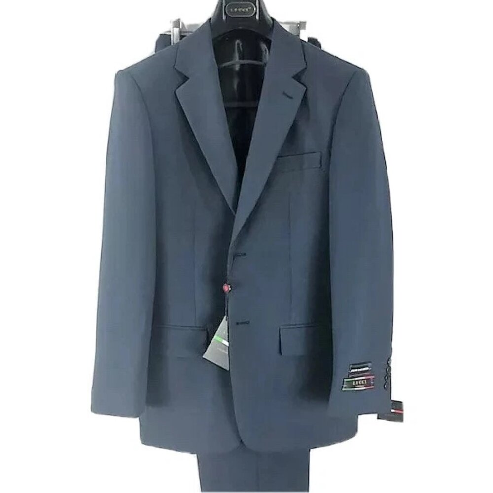 LUCCI Men's Blue 2 Button Classic Fit Poplin Polyester Suit Only Flat Front